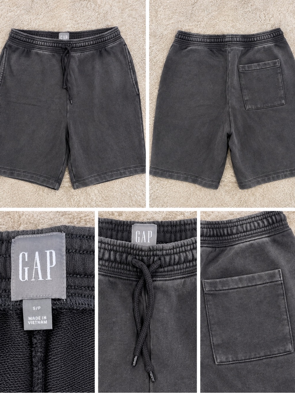 GAP Men’s Washed Black French Terry Sweat Shorts – Size Small